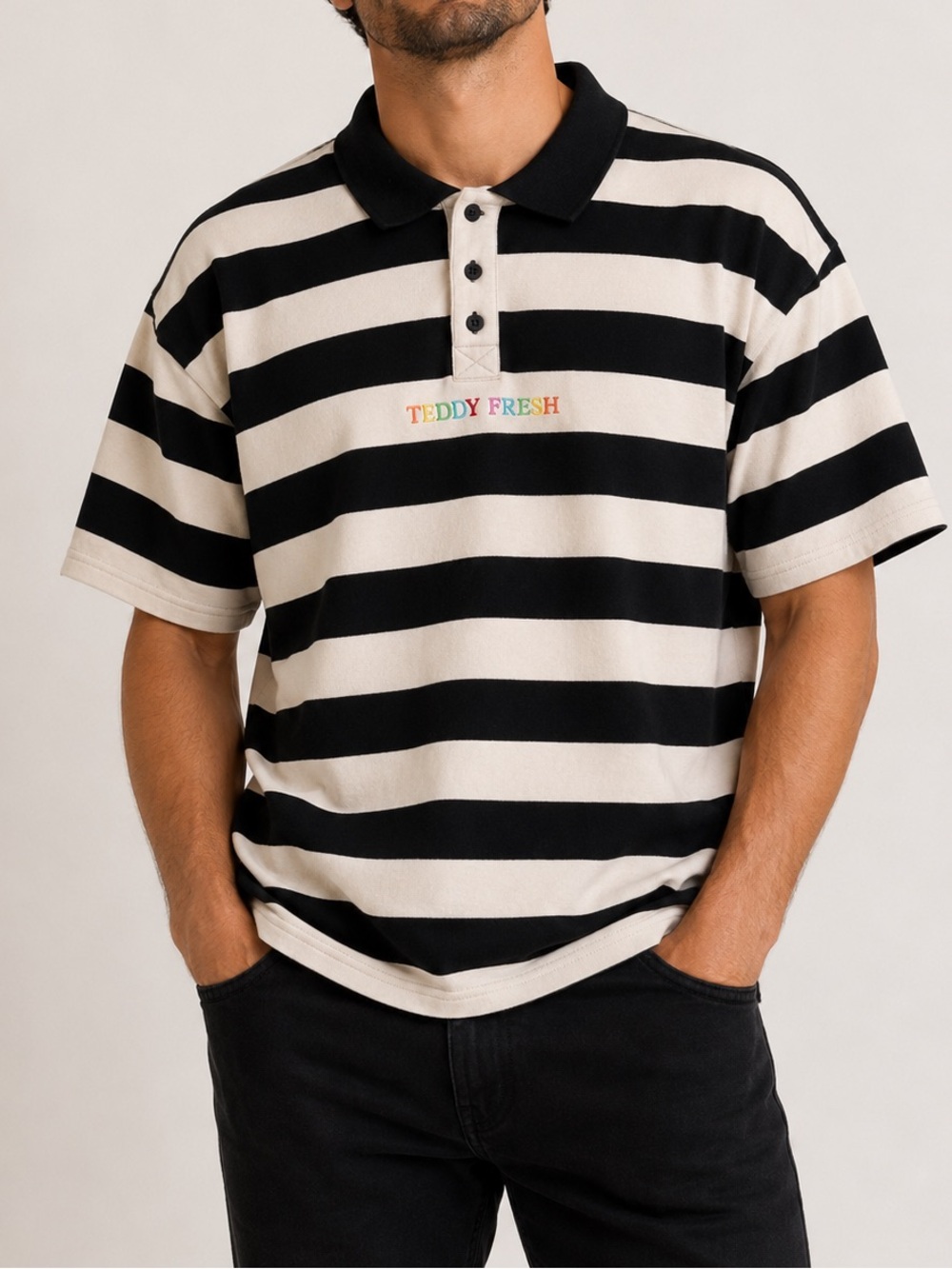 Teddy Fresh Striped Embroidered Logo Polo Shirt 3XL